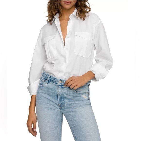Good American The Good Shirt button up long sleeve white SZ XL patch pockets - Picture 2 of 12